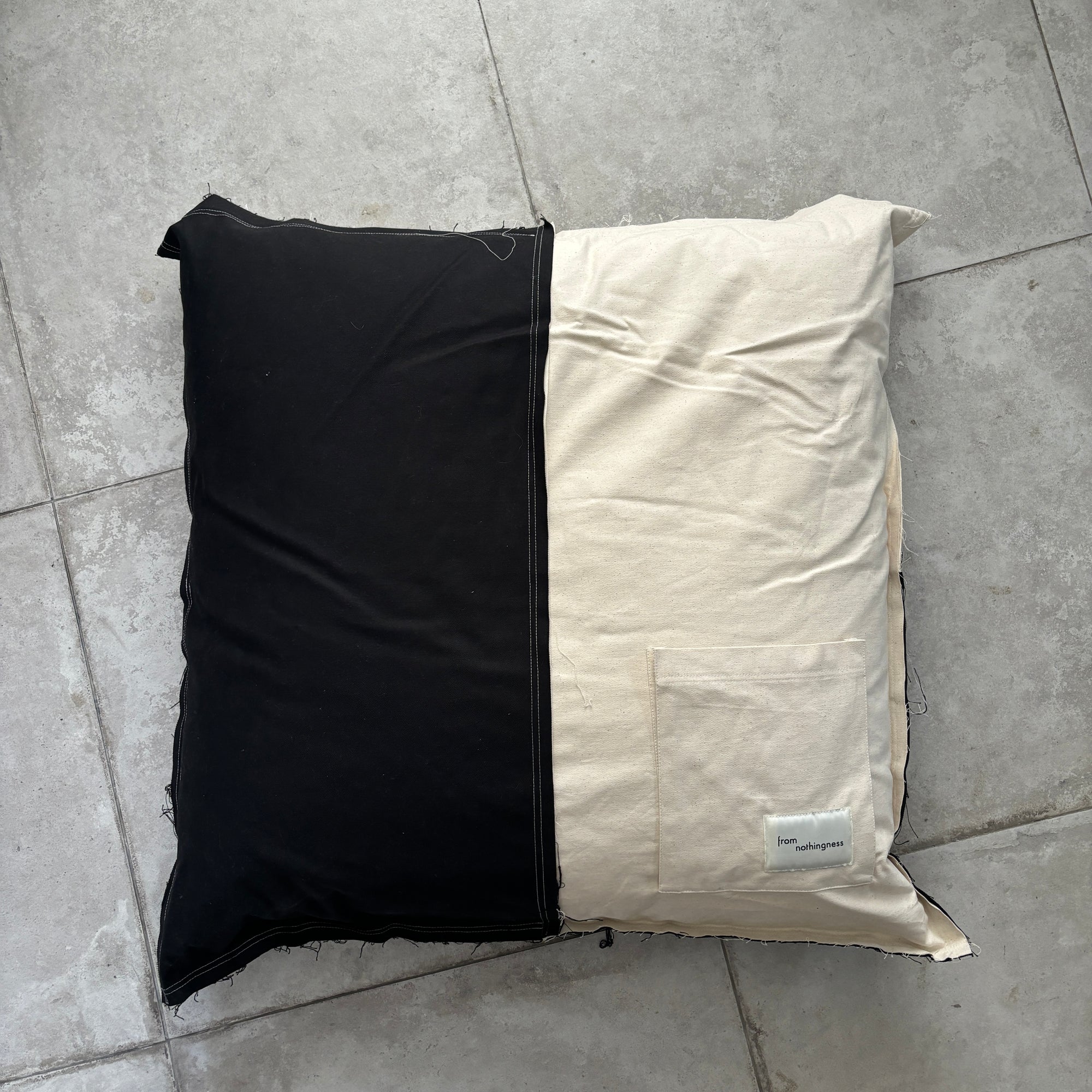 floor pillow with pocket: black & ivory